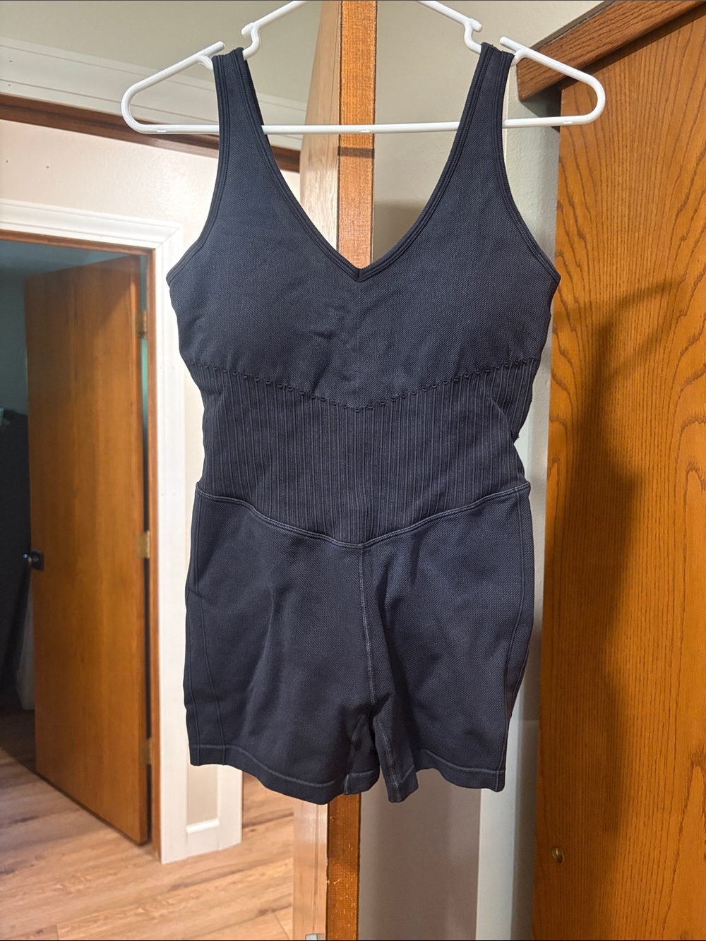 Black Sleeveless Ribbed Romper